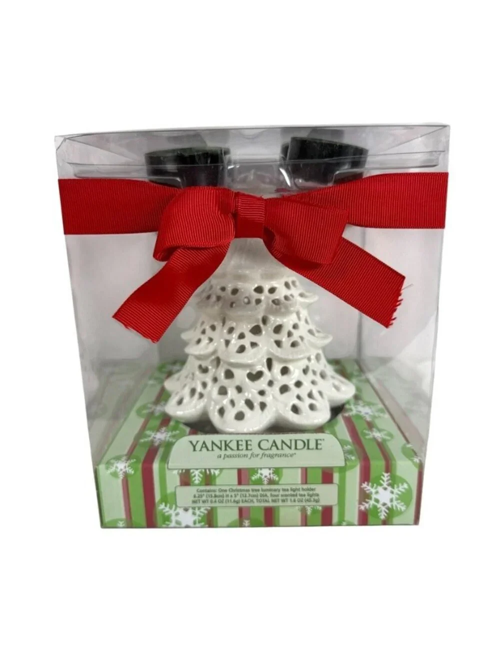 Yankee Candle White Ceramic Christmas Tree Luminary Tealight Holder 2009 NEW